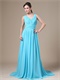 Aqua Blue V-neck Chiffon Modest Mum Prom Dress For Wedding Party