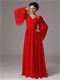 Red Chiffon Long Flare Sleeve Mother Of Bride Prom Dress Wedding Wear