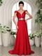 Quality Cap Sleeves Beaded Red Long Skirt Military Prom Gowns Custom Made