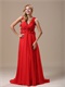 Glamorous Deep V-Neck Hand Made Flowers With Beading Decorate Red Prom Dress