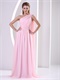 Stars Same Style One Shoulder Baby Pink Chiffon Prom Dress Watteau Train