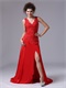 Exquisite V-neck Appliques Side Cut-outs Red Prom Gowns Attend Opera Show