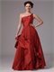 Delicate One Shoulder Wine Red Taffeta Old Lady Prom Dress Without Details