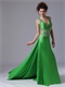 Featured V-neck Watteau Cross Back Waist Cut Out Spring Green Dancing Dress