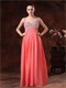 Double Straps Coral Chiffon Silver Beading Classic Style Prom Dress