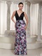 Deep V-neck Printed Fabric Skirt Black Column Special Occasion Prom Dress