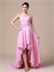 Beaded Sash Baby Pink Evening Dress High-low Style Springtime Wear