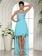 Aqua Blue Beaded Upper Body Watteau Train Prom Dress For Puberty Rite