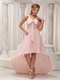 Pearl Pink Chiffon High-low Birthday Party Prom Dress Bowknot Design