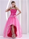 Hot Pink Flower Decorate Waiste High Low Design Dress Flashy Sequins Skirt