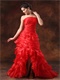 High Low Red Ruffled Layers Large Reception Dress Make You Own