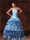 Light Blue Strapless Cakes Layers Evening Ball Gown For Girl