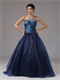 Navy Blue Ruching Bodice Puffy Organza Prom Ball Gown Danceable