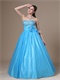 Empire Aqua Blue Prom Ball Gown Bowknot Decorate Bodice