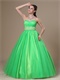 Strapless Spring Green Ball Gown Fully Beading Belt Ribbon Back