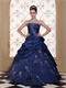 Exclusive Navy Quinceanera Dress Silver Embroidery Taffeta and Organza