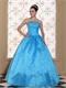 Memorable Aqua Quinceanera Dress With Organza Floor-length Gown Skirt