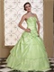 Light Yellow Green Taffeta Slit Gowns For Quinceanera Girls