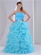 Aqua Blue Thick Ruffles Evening Bustle Dress Live out Girl's Dreams