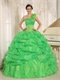 Grass Green Fully Bubble Quinceanera Dress Handmade Flowers Single Strap