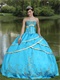 Crossed Layers Flat Quinceanera Gowns Auqa With Golden Embroidery