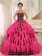 New Arrival Applique Military Ball Gown Black Bodice With Fuchsia Strip