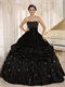 Strapless Black Military Court Gown With Silver Stars Embroidery