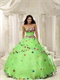 Natural Spring Green Ball Gown Motley Varicolored Handmade Florets
