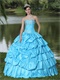 Stage Show Aqua Blue Taffeta Evening Military Ball Gown Cakes Shape