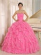 Rose Pink Ruffles With Silver Edge Ball Gown Plus Size Custom Free