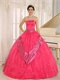 Inexpensive Coral Red Organza Puffy Dance Ball Gown Boutique Online