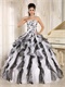 Embroidery White and Black Ruffles Stage Modern Drama Court Ball Gown