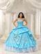 Elegant Aqua Taffeta Siver Applique Sweet 16 Dress With Organza Hemline