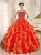 Alternant Orange and Red Ruffles Military Ball Gown Plump Women