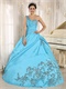 Aqua Blue Taffeta Shiny Embellishment Quinceanera Gown Alterable