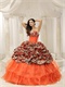 Orange Red Layers Quinceanera Dress Train With Leopard Bubble