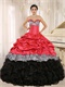 Coral Taffeta Bubble Black Organza Ruffles Mix-and-Match Quinceanera Dress