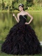 Black Ruffles Ball Gown With Hot Pink Details Ball Gown For Girl's Quinceanera