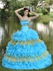 Designer Aqua Blue With Gold Details Quince Gown Like Cakes