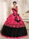 One Shoulder Coral Taffeta Puffy Senior High School Graduation Ball Gown