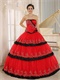 Pretty Lacework Layers Cake Quinceanera Ball Gown Red With Black Detail