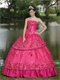 Floor-length Fuchsia Taffeta Modest Style For 2019 Quinceanera Dress