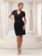 V-neck Black Short Sleeves Prom Dress For 30-Year-Old Women Under 80