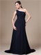 Navy Blue One Shoulder Brush Train Wedding Party Dress For Mother Conservative