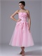 Summer Handmade Flowers Tea Length Cute Pink Homecoming Dress Attractive