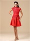 Conservative High-neck Red Lace Annual Dinner Dress Special Price
