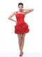 One Shoulder Hand Made Flowers Ruched Mini-length Red Homecoming Dress