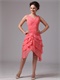 Mature V-neck Layers Skirt Watermelon Senior Prom Dress Under 90 Dollar