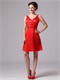 Flattering V-neck Knee-length Red Satin Bridesmaid Dress New Arrival