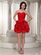 Sweetheart Red Beaded Bodice Fully Rosette Flowers Skirt Compere Dress